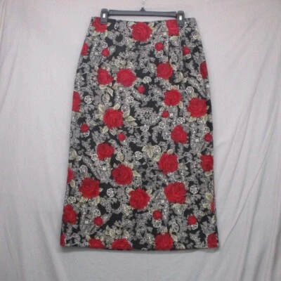Briggs New Black Red Floral Bohemian Grunge Pencil Skirt Women Size Petite 10 - Image 1 of 4