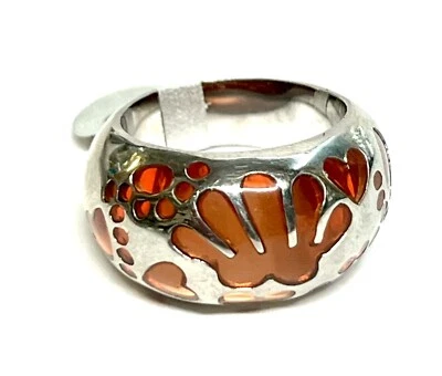 Ladies Size 9 Stainless steel fashion  70’s Ring. Orange Inlay. - Image 1 of 4