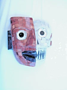 DUALITY MASKE OBSIDIAN STEIN INTARSIEN AUS ABALONE MUSCHEL, GOLDSTEIN NEU - Bild 1 von 10