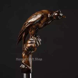 HAND CARVED WOODEN WALKING STICK FALCONRY HANDLE WALKING CANE CHRISTMAS BEST GIF - Picture 1 of 5