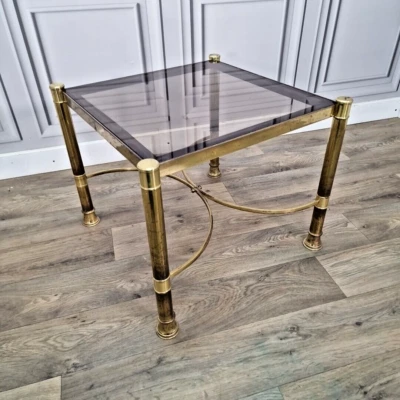 Retro Vintage Smoked Glass Brass Hollywood Coffee Table Mid Century - Italian ? - Image 1 of 4