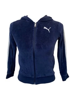 Girl's Size 7 Velour Hoodie Puma Blue and White Full Zip Athletic Style - Picture 1 of 8