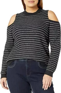 Lucky Brand Pullover Damen Übergröße 3X grau gestreift Cold Shoulder Langarm - Bild 1 von 10