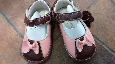 Nuevos zapatos Mary Jane de cuero para bebé niña en rosa y marrón con lazos - talla 3 Foto 1 de 4