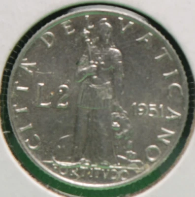 Vatican City, 1951 2 Lire, UNC, NR, 6-1 - Image 1 of 2