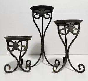 Longaberger Wrought Iron Maple Leaf Pillar Candle Holders - Set of 3 - 11" 8” 6” - Picture 1 of 5