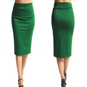 Ladies Plain Office Womens Stretch Bodycon Midi Pencil Skirt Fit Tube SG - Picture 1 of 13