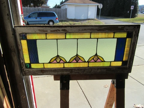 ~ ANTIQUE STAINED GLASS TRANSOM WINDOW ~ 41.5 x 18 ~ ARCHITECTURAL SALVAGE Cover