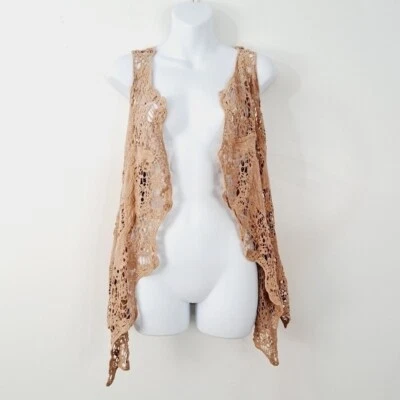 Jastie Antiqued Lace Coastal Cowgirl Boho Crochet Vest OS - Image 1 of 4