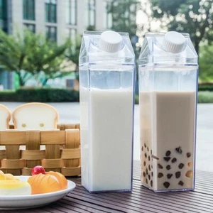 500ml/1000ml Clear Milk Carton Water Bottle Plastic Clear Juice Box Portable US - Picture 1 of 11