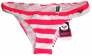ROXY Hot Chip Scooter Bikini Swim Bottom Sunset Pink White Striped Swimwear Sz L - Picture 1 of 9