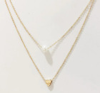 Double Layer Necklace Choker Heart Pendant Imitation Pearl Gold Silver Color Uk