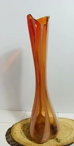 Vintage Lefton Japan??Art Glass Orange Tall Swung Vase Tangerine 14.5”T 3.5”W - Picture 1 of 9
