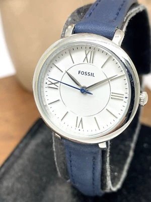 Fossil Women's Watch ES3935 Jacqueline Quartz White Dial Blue Leather Band 27mm - Image 1 of 4