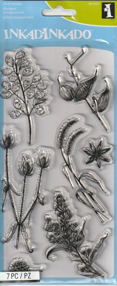 SEEDS & PODS Inkadinkado Clear Stamps Botanical Wildflowers Garden Plants um214