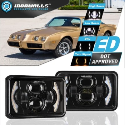 4x6"inch LED Headlights Hi-Lo Beam Turn Signal DRL For 1977-00 Pontiac Firebird - Изображение 1 из 4