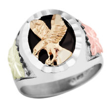 Sterling Silver Men's Onyx Ring with Eagle and Black Hills Gold Leaves