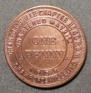 C991 Crawfordsville, Ind., Crawfordsville Chapter No. 40 R.A.M., One Penny. Copp - Picture 1 of 2