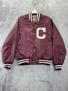 VTG DeLong Sportswear Adult Medium Bomber Letterman Satin Jacket Poteet Dynamos - Picture 1 of 24