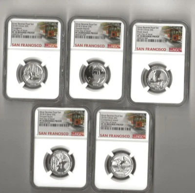 2018 s 5-piece silver reverse proof quarter set NGC PF 70 First Day of Issue - Image 1 of 2