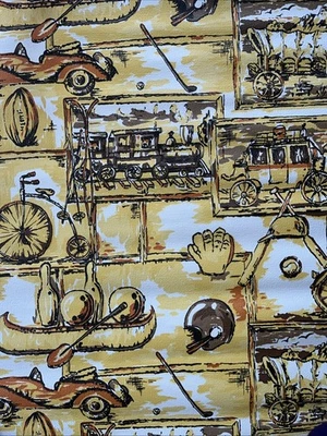 "Rollo de papel tapiz vintage Den Cave naranja amarillo marrón 27"" coche bicicletas canoa bolos" Foto 1 de 3