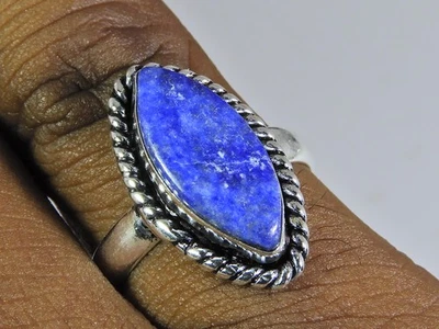 Anello in argento sterling massiccio 925 con lapislazzuli naturali misura US-7 - Immagine 1 di 4