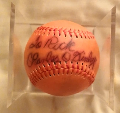 Charles Finley Autographed Orange Baseball - Image 1 of 3