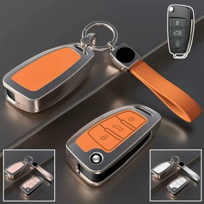 Zinc Alloy Leather Car Key Fob Case Cover For Audi Q5 Q6 A6 S6 A3 S3 A4 S4 RS4 - Image 1 of 4