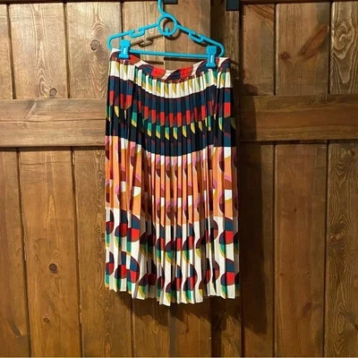 Falda midi plisada Art Deco J.Crew 365 para mujer talla 6 colorida geométrica usada en excelente estado Foto 1 de 4