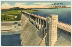 Norfork Dam & Lake Norfork AR Ozarks Postcard '50s Curt Teich - Picture 1 of 2
