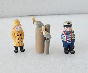 Wooden Fisherman Sailor Pelican Shore Birds Fridge Magnets Vintage Figurines Lot - Picture 1 of 8