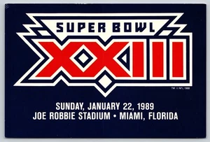 Postal de fútbol americano americano Joe Robbie Stadium Miami Florida NFL del Super Bowl XXIII - Imagen 1 de 2