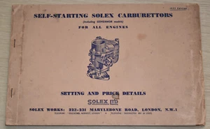 SELF STARTING SOLEX CARBURETTORS FOR ALL ENGINES Setting Price Details - 1953 - Bild 1 von 4
