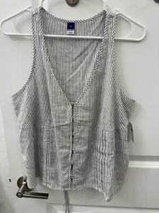 Womens NWT Old Navy Linen Stripe Vest Size Medium Lace Up Back. - Picture 1 of 7