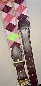 NEW Boy O Boy Bridlework SZ 30 Dog Collar Pink Diamonds 1.5" Havana Leather - Picture 1 of 4