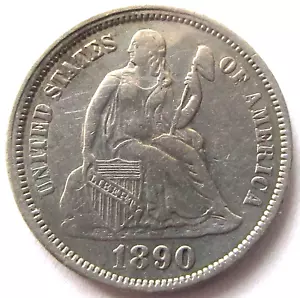 1890 Seated Liberty Dime AU/Unc - Picture 1 of 2