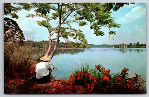 Fischer am künstlichen Cheng Ching See Kaohsiung Vintage Postkarte Taiwan - Bild 1 von 2