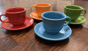 Fiesta Fiestaware HLC 4 Sets Cup & Saucer Different Colors Red Blue Green Orange - Picture 1 of 18