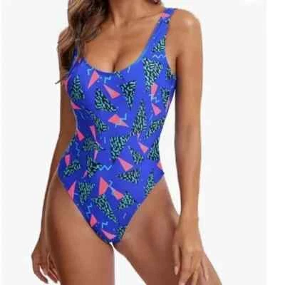 MIAIULIA Women's Retro 80s/90s Inspired High Cut Low Back Padding One Piece Swim - Image 1 of 4