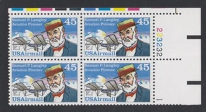 USA 1988 MNH SAMUEL P LINGLEY PLANE PILOT PLATE BLOCK OF 4 - Picture 1 of 1