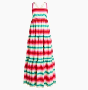 J Crew Streifen Stufen Maxi langes Kleid Sommer Wassermelone mit Taschen Gr. 2 Ret $ 228 - Bild 1 von 5