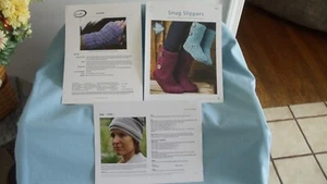 Lot 3 new Knit Patterns/Snug Slippers-Delicato Mitts-Double Hem Hat - Picture 1 of 4