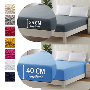 Extra Deep Full Fitted Bed Sheet 25CM / 40CM Single Double Super King Bed Size