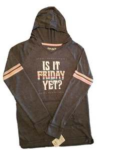 Mudd Girls Is It Friday Yet Long Sleeve Hooded T-shirt Size L 14 MSRP $28 - Picture 1 of 12
