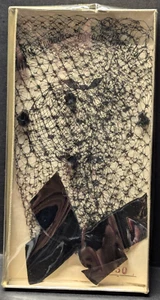 Cappello donna vintage anni '50 il famoso velo glamour rete nera e fiocchi con scatola - Foto 1 di 5