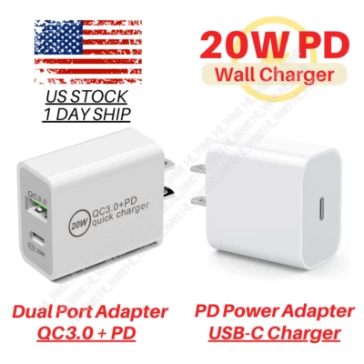 Cargador de pared rápido 20W PD QC 3.0 USB adaptador de corriente para iPhone 16 15 14 13 12 iPad Foto 1 de 4
