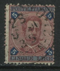 Italy 1891 5 lira blue and rose used - Picture 1 of 1