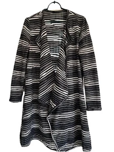 KORI Stretch Strick schwarz, weiß & grau gestreift offene Strickjacke M (passt wie L-XL) - Bild 1 von 8