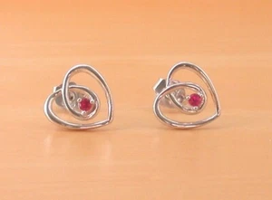 Sterling Silver Ruby Lab Created Heart Stud Earrings/Ruby Heart Earrings/UK - Picture 1 of 4