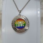 Love Locket Necklace Silver Tone Chain Rainbow Pendant Pride